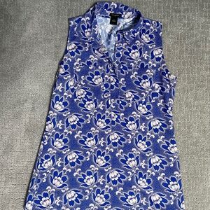 Ann Taylor LOFT Sleeveless Collared Blouse - Blue/Beige Floral